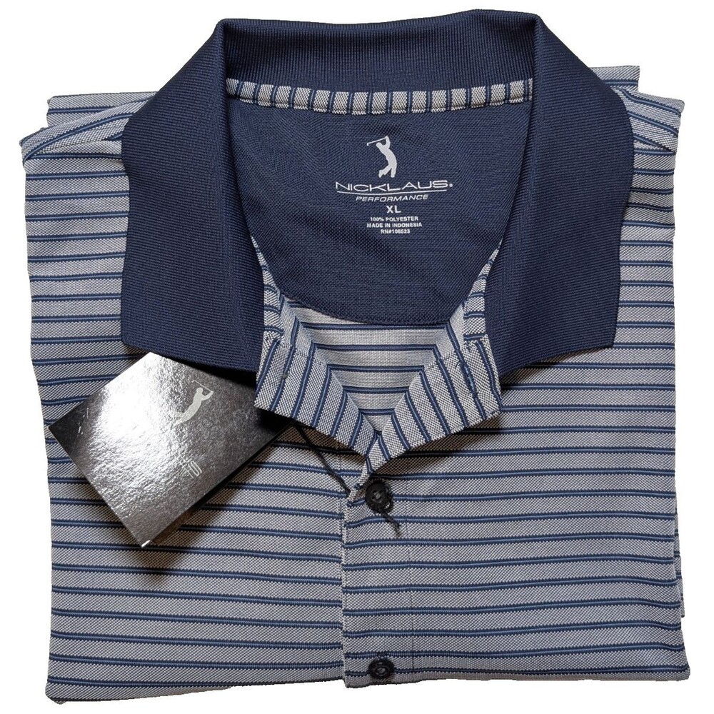 Nicklaus Performance Men's XL Polo Shirt Blue Striped Short Sleeve Golf NWT